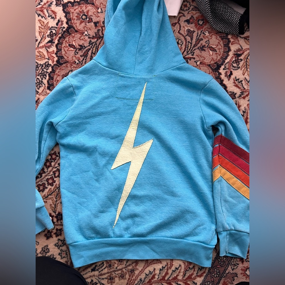 Aviator Nation Kids Light Blue Zip Hoodie with Yellow Lightning